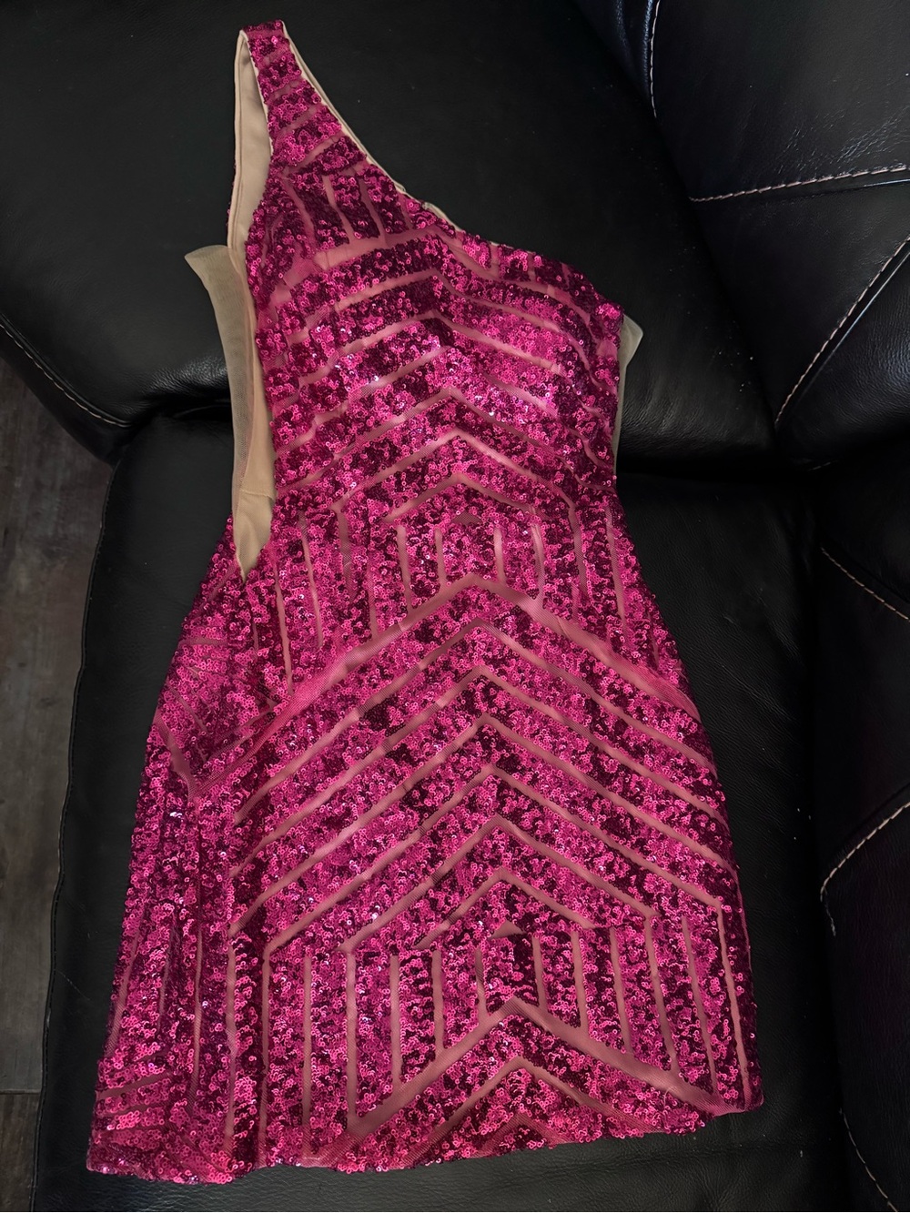 Jovani Fuchsia Sequin One-Shoulder Cocktail Dress